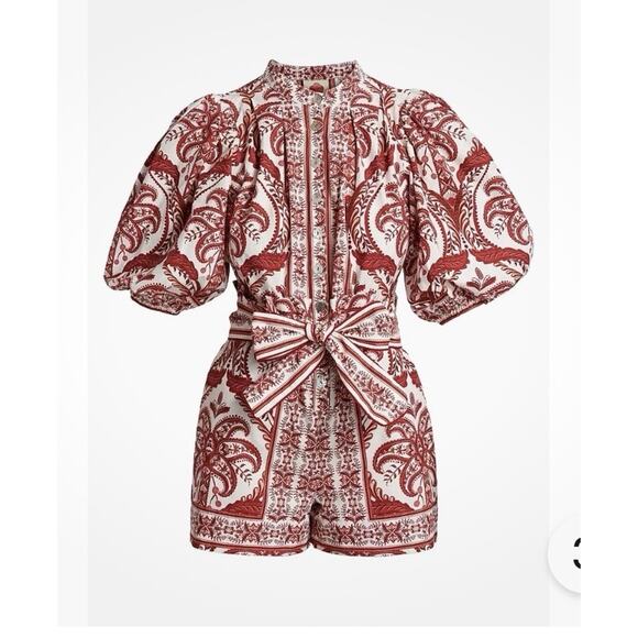 New! Farm Rio Tropical Cameo Off-White Romper Sleeved Jumpsuit M #13 - Picture 3 of 7